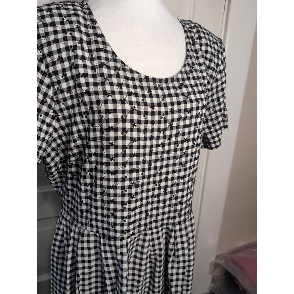 Vtg KDK designs Dress Gingham Floral Tie-Back USA Black White Women's 18W(1133) - Picture 2 of 6
